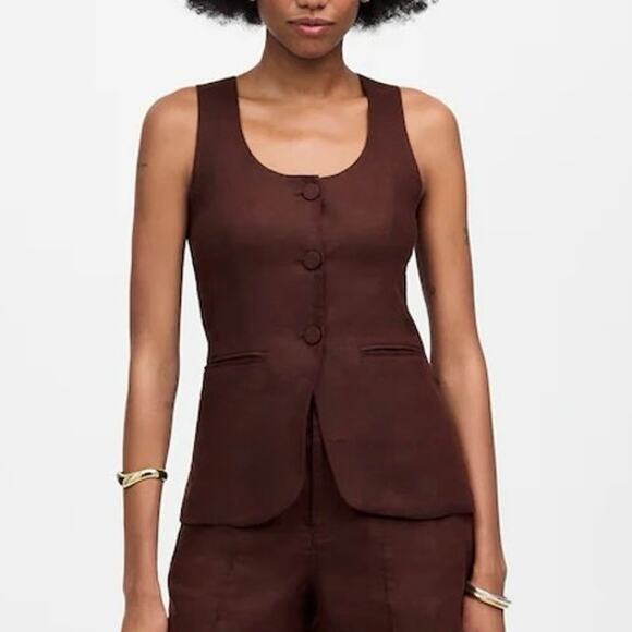 Madewell Linen Scoopneck Cutaway Vest Chocolate Raisin Brown Size 4 NWT - Picture 1 of 8
